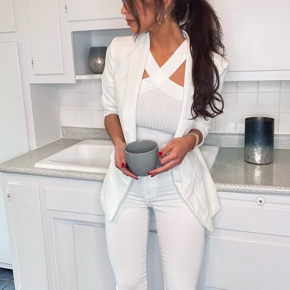 White Ribbed Statement Neckline Tank Top